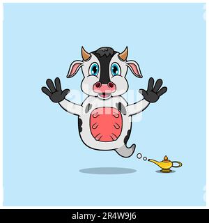 Cute and Funny Animals With Cow. Genie Character. Perfect For Mascot, logo, icon, and Charachter Design. Vector and illustration Stock Vector
