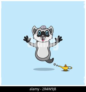 Cute and Funny Animals With Raccoon. Genie Character. Perfect For Mascot, logo, icon, and Charachter Design. Vector and illustration Stock Vector