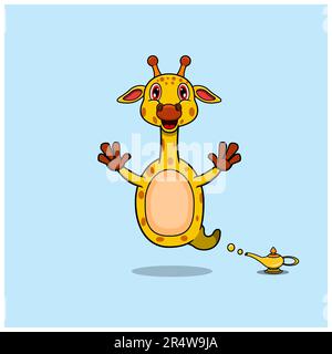 Cute and Funny Animals With Giraffe. Genie Character. Perfect For Mascot, logo, icon, and Charachter Design. Vector and illustration Stock Vector