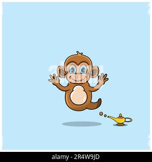 Cute and Funny Animals With Monkey. Genie Character. Perfect For Mascot, logo, icon, and Charachter Design. Vector and illustration Stock Vector