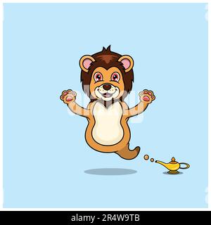 Cute and Funny Animals With Lion. Genie Character. Perfect For Mascot, logo, icon, and Charachter Design. Vector and illustration Stock Vector