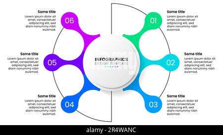 Infographic template with 6 options or steps. Circle. Can be used for workflow layout, diagram, banner, webdesign. Vector illustration Stock Vector