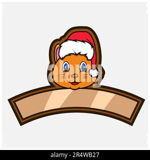 Cat Head Character Logo, icon, watermark, badge, emblem and label with Christmas Hat. Vector And Illustration. Stock Vector