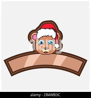 Bear Head Character Logo, icon, watermark, badge, emblem and label with Christmas Hat. Vector And Illustration. Stock Vector