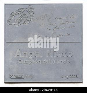 MONTMELLO, SPAIN-JUNE 4, 2021: Commemorative plaque to Angel Nieto at Circuit de Barcelona-Catalunya Stock Photo