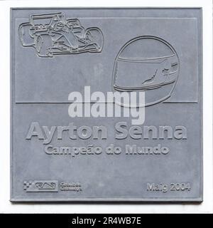 MONTMELLO, SPAIN-JUNE 4, 2021: Commemorative plaque to Ayrton Senna at Circuit de Barcelona-Catalunya Stock Photo