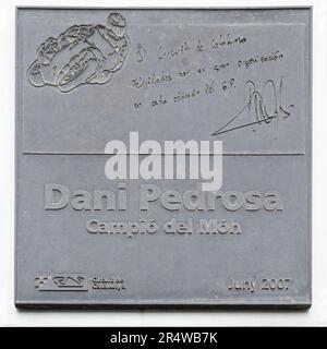 MONTMELLO, SPAIN-JUNE 4, 2021: Commemorative plaque to Dani Pedrosa at Circuit de Barcelona-Catalunya Stock Photo