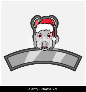Donkey Head Character Logo, icon, watermark, badge, emblem and label with Christmas Hat. Vector And Illustration. Stock Vector