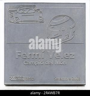MONTMELLO, SPAIN-JUNE 4, 2021: Commemorative plaque to Fermi Velez at Circuit de Barcelona-Catalunya Stock Photo