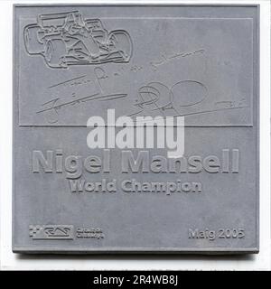 MONTMELLO, SPAIN-JUNE 4, 2021: Commemorative plaque to Nigel Mansell at Circuit de Barcelona-Catalunya Stock Photo