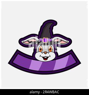 Cute Rabbit Head Character. For Logo, Icon, badge, emblem and label with Witch Hat. Vector And Illustration. Stock Vector