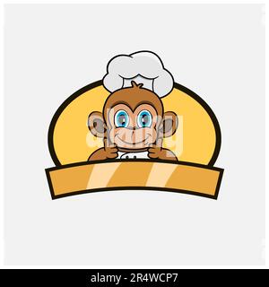 Cute Monkey Chef and Cooking Theme. Mascot, Character, Logo, label, And Icon. Vector and Illustration. Stock Vector