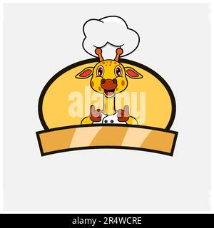 Cute Giraffe Chef and Cooking Theme. Mascot, Character, Logo, label, And Icon. Vector and Illustration. Stock Vector