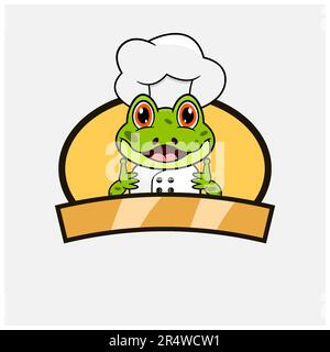 Cute Frog Chef and Cooking Theme. Mascot, Character, Logo, label, And Icon. Vector and Illustration. Stock Vector