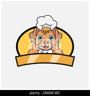 Cute Dog Chef and Cooking Theme. Mascot, Character, Logo, label, And Icon. Vector and Illustration. Stock Vector