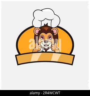 Cute Lion Chef and Cooking Theme. Mascot, Character, Logo, label, And Icon. Vector and Illustration. Stock Vector