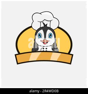 Cute Penguin Chef and Cooking Theme. Mascot, Character, Logo, label, And Icon. Vector and Illustration. Stock Vector