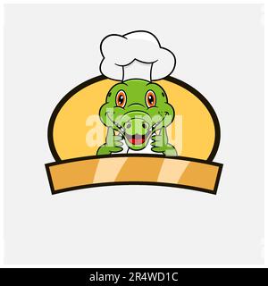 Cute Crocodile Chef and Cooking Theme. Mascot, Character, Logo, label, And Icon. Vector and Illustration. Stock Vector