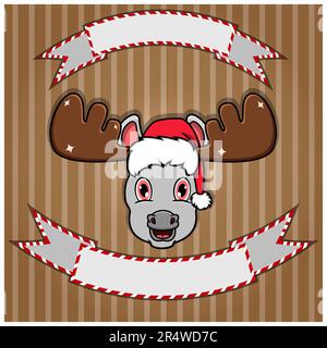 Cute Donkey Head With Christmas Hat. Blank label and banner. Character, Mascot and Icon. vector and Illustration. Stock Vector