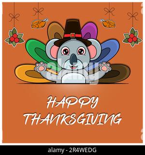 Happy Thanksgiving Greeting Card, Poster, or flyer Celebration Design With Koala Character. Vector And Illustration. Stock Vector