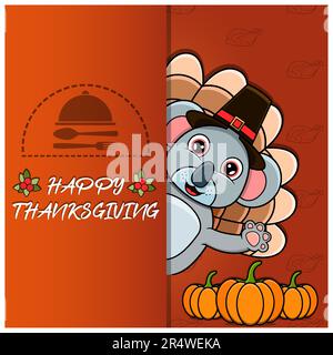 Thanksgiving card with Koala Character Design. Happy Thanksgiving. Perfect For greeting card, Poster or Flyer Celebration Design. Vector illustration. Stock Vector
