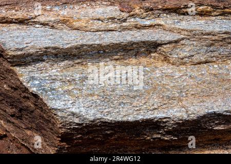 Rock outcrop of Precambrian mica schist, a metamorphic rock. Kenya, Africa. Stock Photo