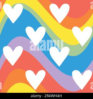 Vector seamless pattern of hearts lgbt groovy Stock Vector