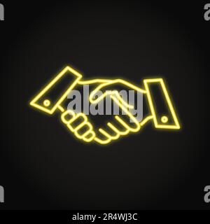 Shaking hands neon icon in line style. Business handshake symbol, greeting shake. Vector illustration. Stock Vector