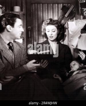 Mrs. Miniver is a 1942 American dramatic film directed by William Wyler, and starring Greer Garson and Walter Pidgeon. Based on the 1940 novel Mrs. Miniver by Jan Struther, the film shows how the life of an unassuming British housewife in rural England is touched by World War II. Stock Photo