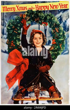 Shirley Temple Christmas poster from 1934. Shirley Temple was an American film and television actress, singer, dancer and public servant, most famous as a child star in the 1930s. Stock Photo