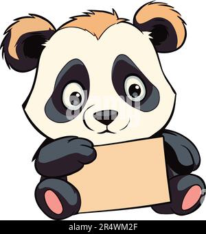 Cute cartoon Panda holding a blank sign vector design isolated on white background Stock Vector
