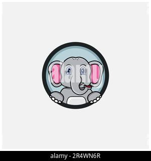 Funny Elephant Head Character Design. Perfect For Logo, Label, Template and Icon. Vector and Illustration. Stock Vector