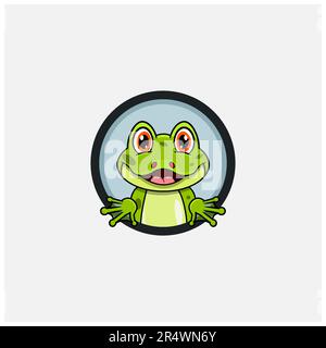 Funny Frog Head Character Design. Perfect For Logo, Label, Template and Icon. Vector and Illustration. Stock Vector