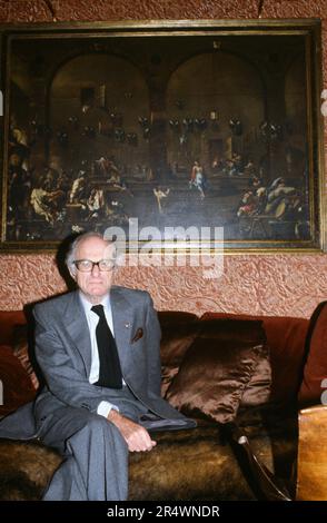 Portrait of Maurice Rheims, art historian and French academician, at home in Paris, circa 1982. Stock Photo