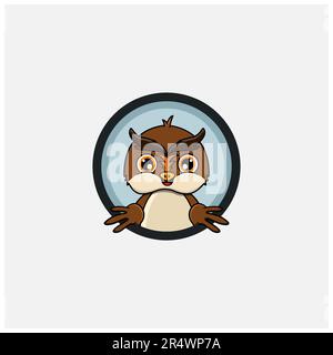 Funny Owl Head Character Design. Perfect For Logo, Label, Template and Icon. Vector and Illustration. Stock Vector