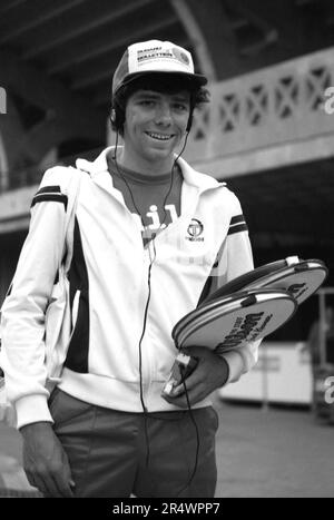 Portrait of American tennis player Jimmy Arias during the French Open in 1982. Stock Photo