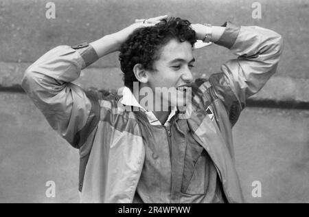 Portrait of the French-Algerian tennis player Tarik Benhabiles in May 1984. Stock Photo