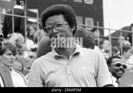 Portrait of American tennis player Arthur Ashe during the French Open in Paris in 1978. Stock Photo