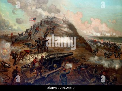 American Civil War 1861-1865: Second Battle of Fort Fisher, 13-15 January 1865. Capture of Fort Fisher by Union (Northern) forces. Confederate (Southern) forces attempting to repel the landing party. Print c1887. Stock Photo