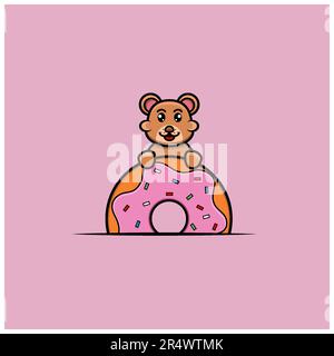 Cute Baby Bear Donuts. Character, Logo, Icon, Cartoon And Inspiration Design. Vector And Illustration. Stock Vector