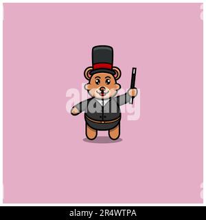 Cute Baby Bear Magician. Character, Logo, Icon, Cartoon And Inspiration Design. Vector And Illustration. Stock Vector