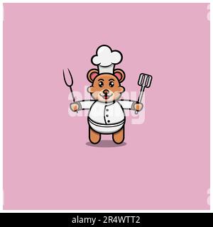 Cute Baby Bear Chef. Character, Logo, Icon, Cartoon And Inspiration Design. Vector And Illustration. Stock Vector