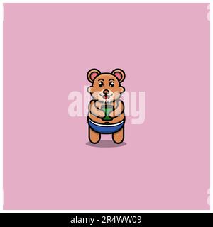 Cute Baby Bear With Tea Cup. Character, Logo, Icon, Cartoon And Inspiration Design. Vector And Illustration. Stock Vector