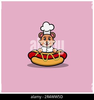 Cute Baby Bear Chef With Hot Dot. Character, Logo, Icon, Cartoon And Inspiration Design. Vector And Illustration. Stock Vector