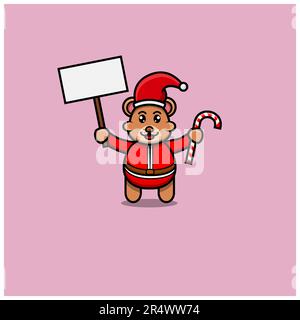 Cute Baby Bear With Santa Costume And Bring Candy. Character, Logo, Icon, Cartoon And Inspiration Design. Vector And Illustration. Stock Vector