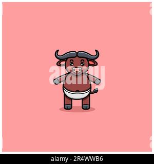 Cute Buffalo Standing. Vector and Illustration Stock Vector