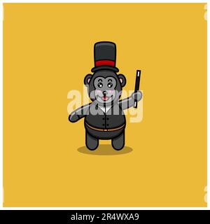 Cute Baby King Kong With Magician Costume. Character, Mascot, Icon, Logo, Cartoon and Cute Design. Vector and Illustration. Stock Vector