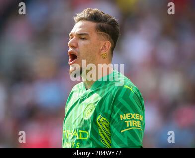 London, UK. 28th May, 2023. 28 May 2023 - Brentford v Manchester City - Premier League - Gtech Community Stadium Manchester City's Ederson during their match against Brentford at the Gtech Community Stadium. Picture Credit: Mark Pain/Alamy Live News Stock Photo