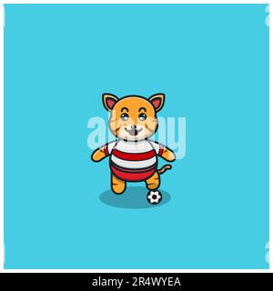 Cute Baby Tiger Football. Character, Mascot, Icon, and Cute Design. Vector and Illustration. Stock Vector