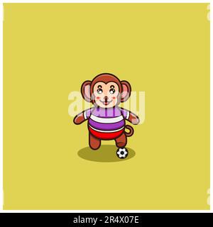 Cute Baby Monkey Wearing Football Costume. Character, Logo, Icon And Inspiration Design. Vector And Illustration. Stock Vector